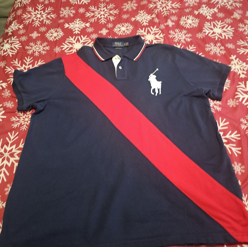 Polo Ralph Lauren Navy Polo Shirt with Red Stripe